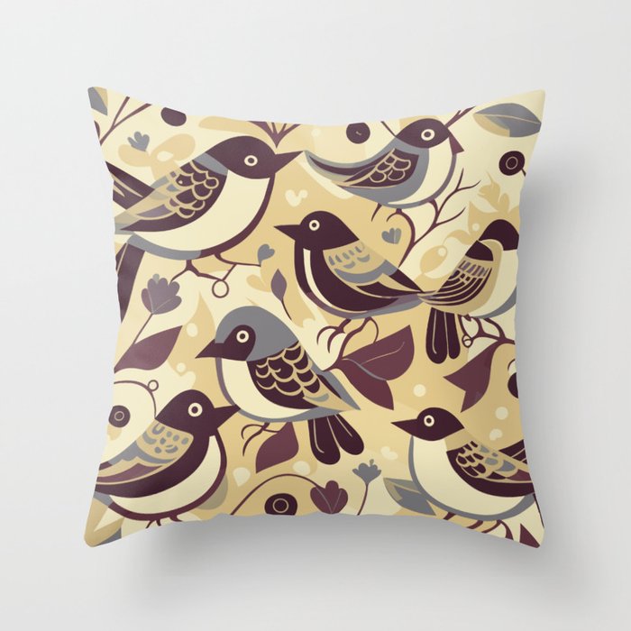 Vintage Birds pattern Throw Pillow