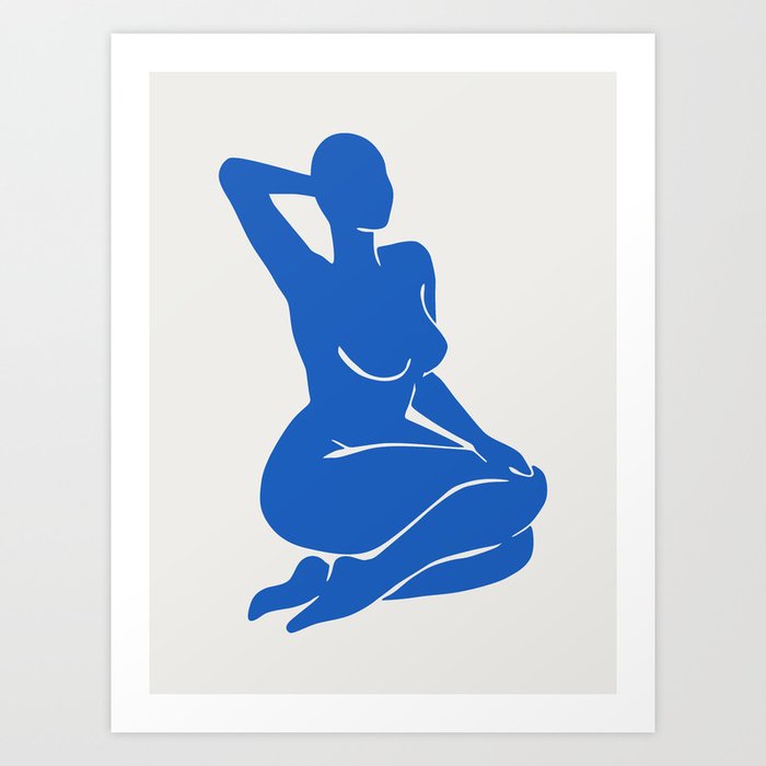 Blueberry Belle / Cobalt blue sitting woman silhouette / Explicit Design Art Print