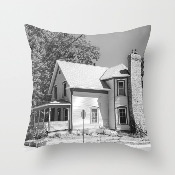 Old House Black and White Throw Pillow