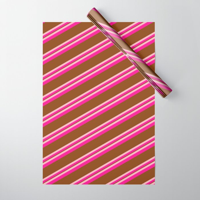 Light Pink, Deep Pink & Brown Colored Lined/Striped Pattern Wrapping Paper