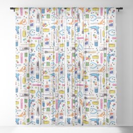 Cute & Crafty - Fun Pattern For Crafters w/ Colorful Craft Supplies Sheer Curtain