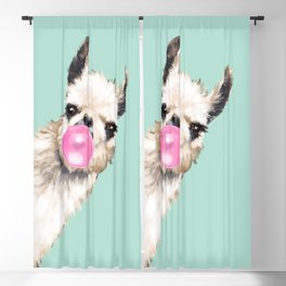 Bubble Gum Sneaky Llama in Green Blackout Curtain