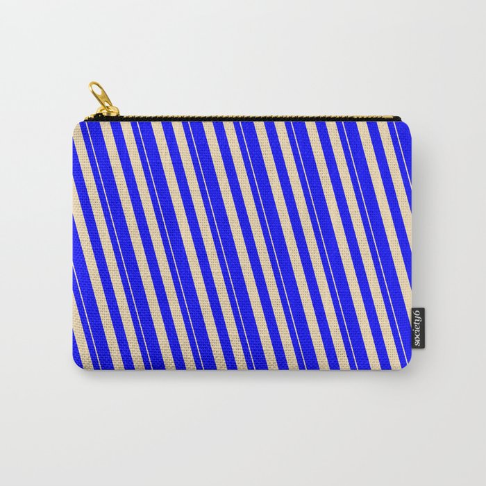 Tan & Blue Colored Stripes/Lines Pattern Carry-All Pouch