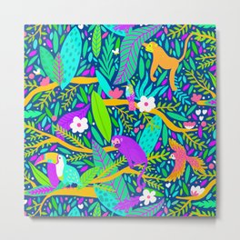 Joyful Jungle - Vibrant Metal Print | Graphicdesign, Jungle, Toucan, Orangemonkey, Purplemonkey, Joyfuljungle, Tropical, Jungletheme, Monkey, Jungle Print 