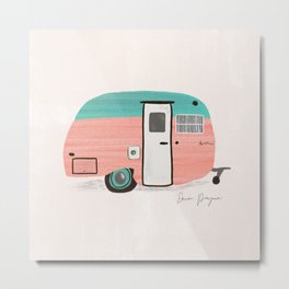 Retro Camper Metal Print | 60S, Digital, Camper Van, Groovy, California, Peace, Pink, Retro, Trailer, Camper 
