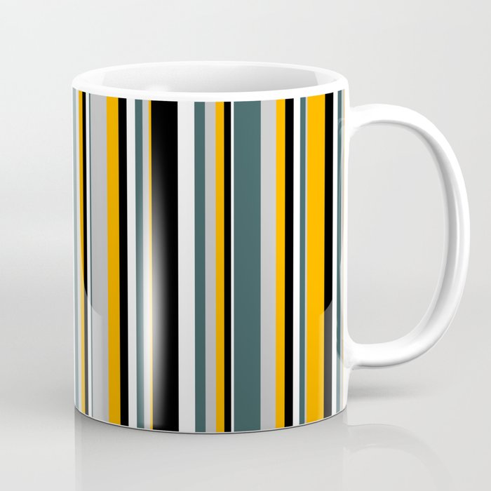 Eyecatching Orange, Grey, Dark Slate Gray, White, and Black Colored Lined Pattern Coffee Mug