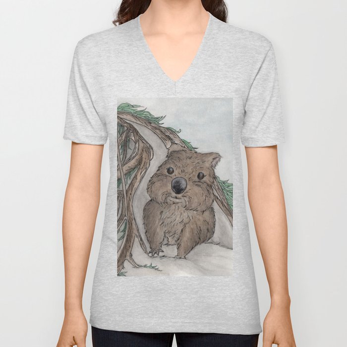 Curious Wombat V Neck T Shirt