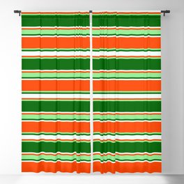 [ Thumbnail: Red, Light Green, Dark Green, and Mint Cream Colored Lined/Striped Pattern Blackout Curtain ]