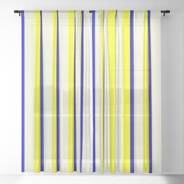 [ Thumbnail: Yellow, Beige, Blue, and Black Colored Lines Pattern Sheer Curtain ]