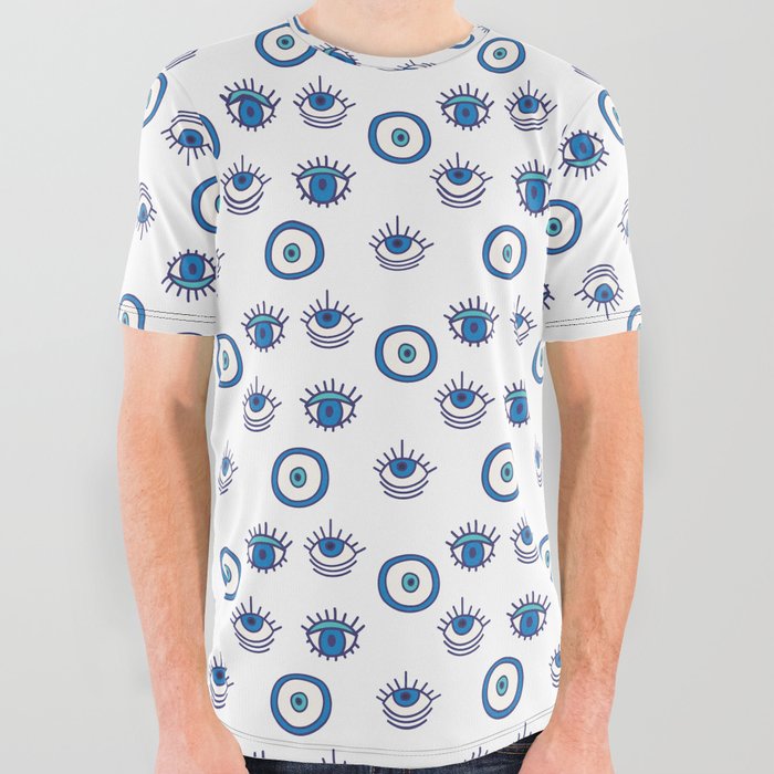 Blue White Magic Eyes All Over Graphic Tee