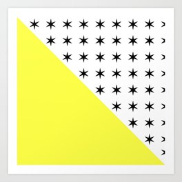 Black Stars And Sunshine Yellow - Colourful pattern Art Print