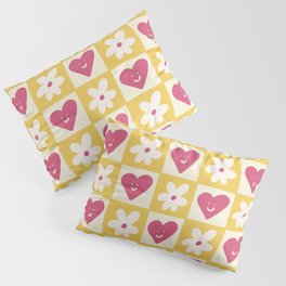 Spring of Flowers and Love - Pink and Yellow Happy Pillow Sham