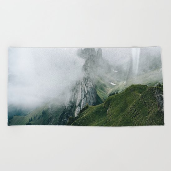 Switzerland Mountain Range in the Clouds - Landscape Photography Beach Towel