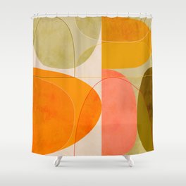 mid century geometric lines curry blush spring Shower Curtain