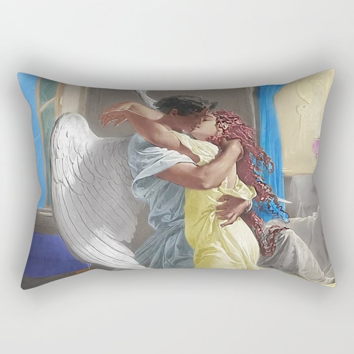 The lovers; the kiss angelic romantic encounter portrait painting by Mihály Zichy Rectangular Pillow