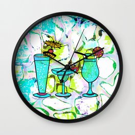 Summer Pool Party Cocktails , Watercolor Painting in Aqua Tequila Sunrise Colors Wall Clock