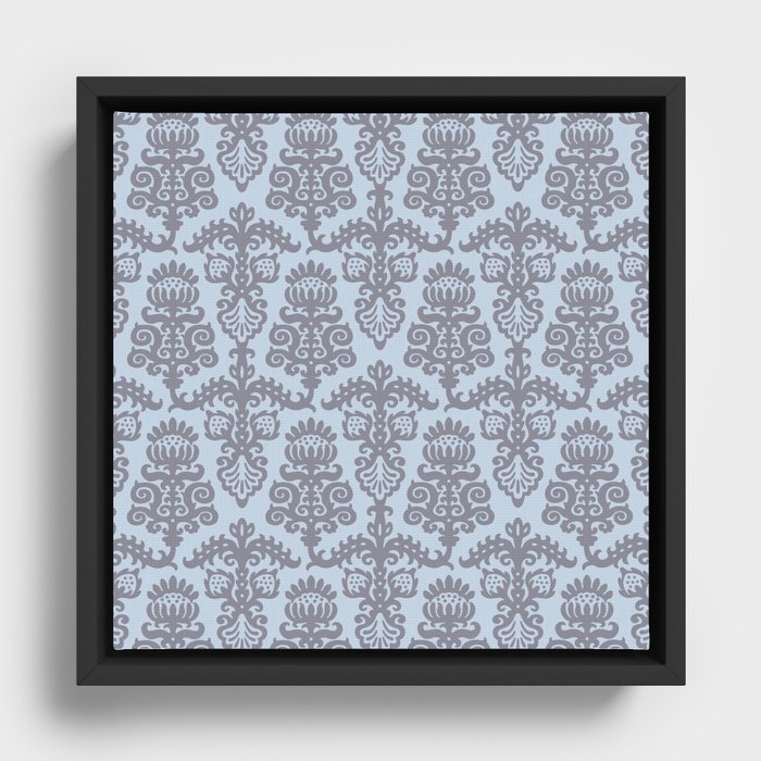 Strawberry Chandelier Pattern 547 Gray and Blue Framed Canvas