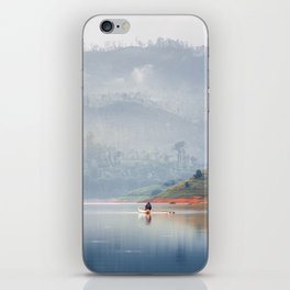 Fishermen small boat calm mountain lake reflection Sri Lanka iPhone Skin