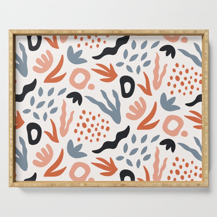 Abstract Cutouts - Orange, Peach, Gray and Black Serving Tray