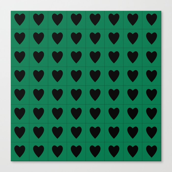 Teal black hearts pattern Canvas Print
