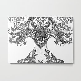 Unity of Halves - Life Tree - Rebirth - White Metal Print | Drawing, Yoga, Abctract, White, Mehendi, Originalart, Flower, Halves, Black, Unity 