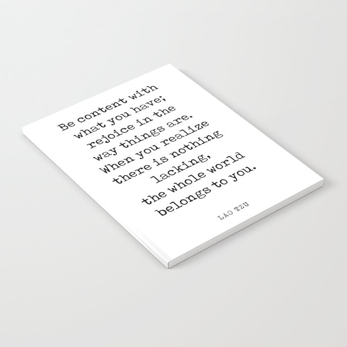 Be content with what you have - Lao Tzu Quote - Literature - Typewriter Print Notebook