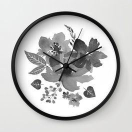 Grey Flowers Wall Clock