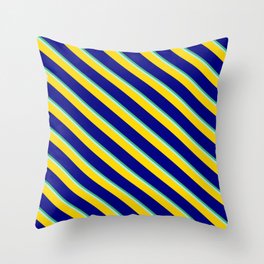 [ Thumbnail: Sea Green, Turquoise, Yellow & Blue Colored Stripes Pattern Throw Pillow ]