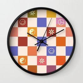 70s Retro Checkered Pattern Wall Clock | Colorful, Checkered, 70S, Peace Sign, Graphicdesign, Butterfly, 80S, Hippie, 90S, Retro 