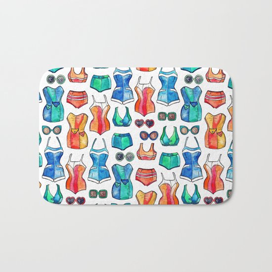 Sixties Swimsuits and Sunnies on white Bath Mat