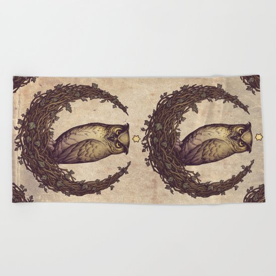 Owl Hedera Moon Beach Towel