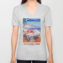 1936 Monaco Grand Prix Race Poster  V Neck T Shirt