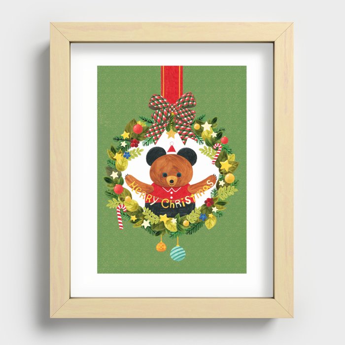 Bear and christmas wreath Recessed Framed Print