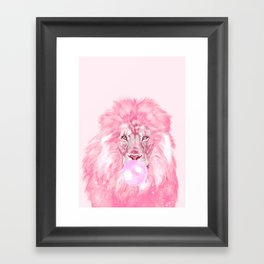 Lion Chewing Bubble Gum in Pink Framed Art Print