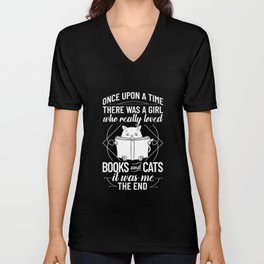 Cat Read Book Reader Reading Librarian V Neck T Shirt