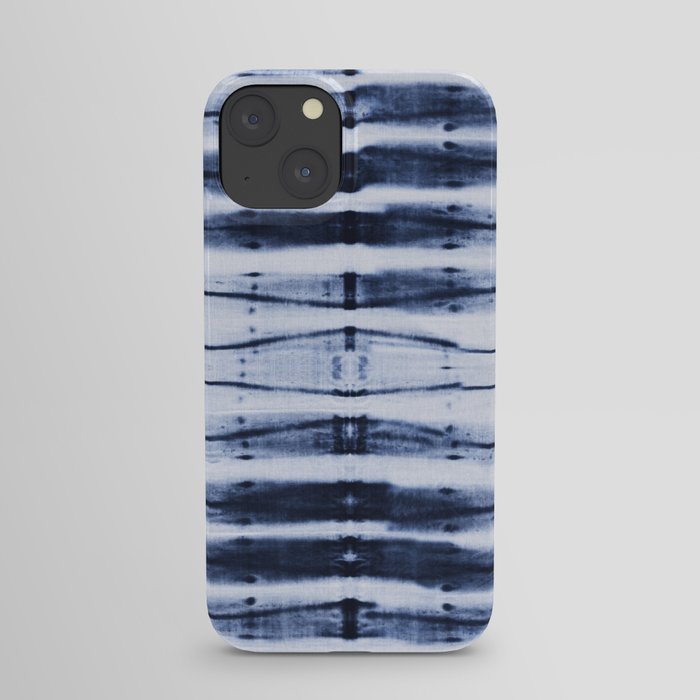 horizontal stripes shibori blue indigo iPhone Case
