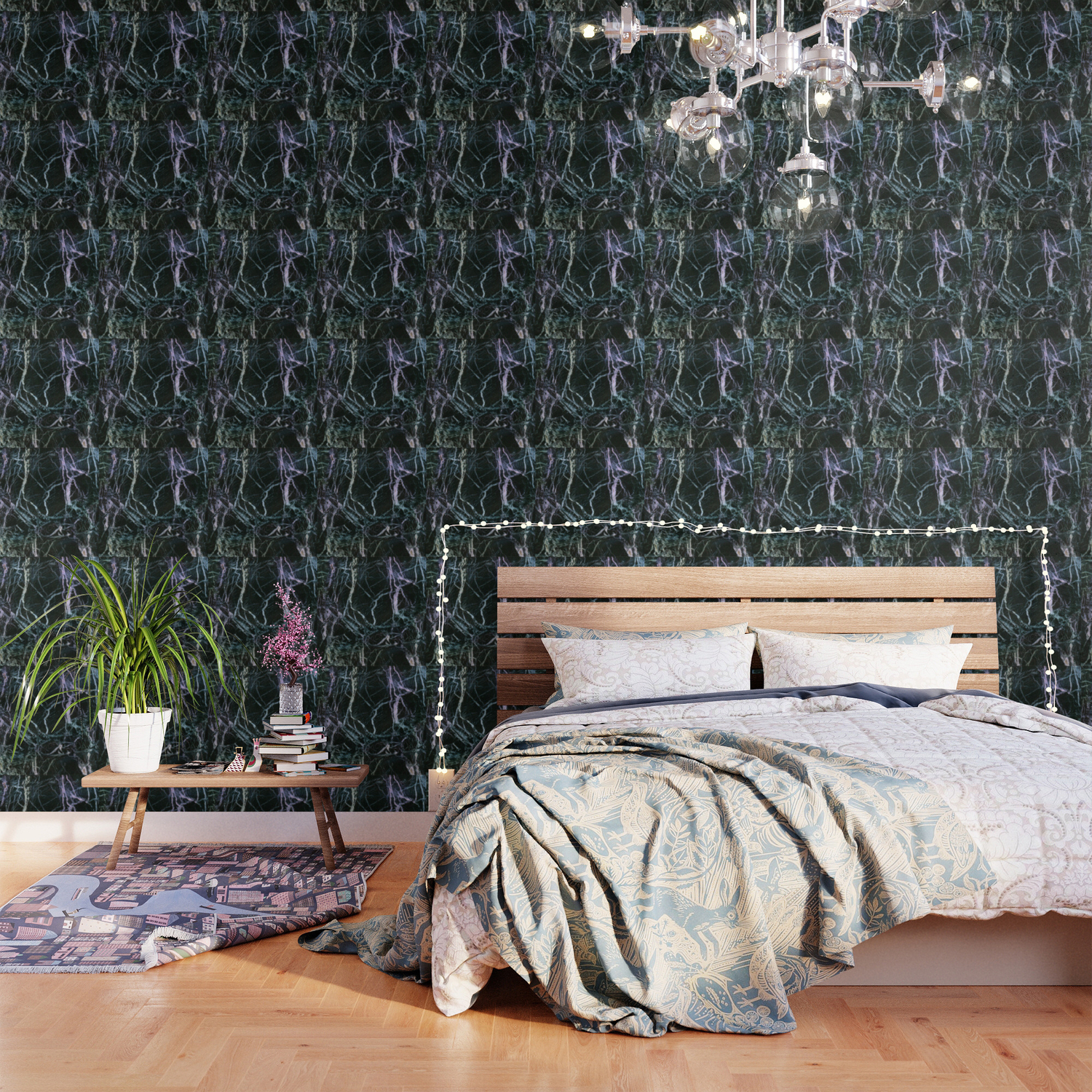 Black Marble With Colored Veins Wallpaper By Dec02 Society6