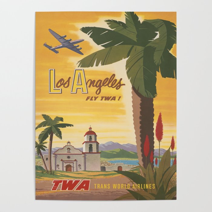 Vintage Commercial Travel Poster Colorful Vintage Art LA California  Poster