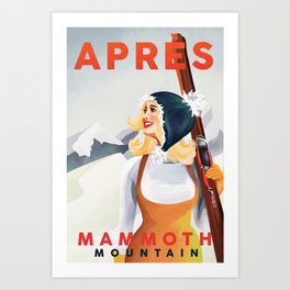 "Apres Ski Mammoth" Cool Vintage Pinup Girl Skiing Art Art Print