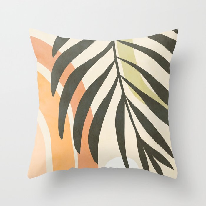 Palm leaf with sun and rainbow nº1 Throw Pillow