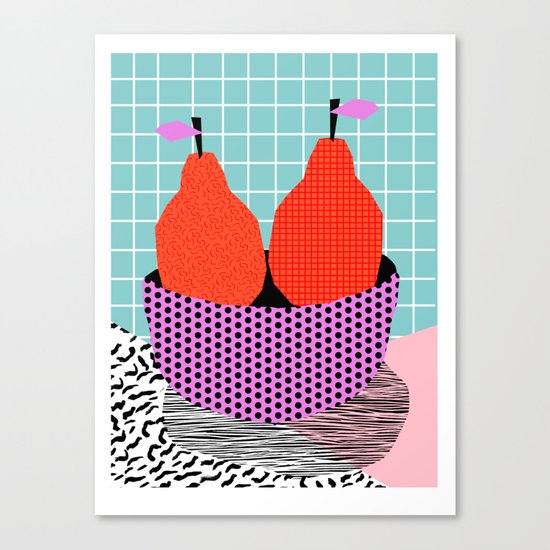 Sprung - 80s throwback style vintage mod retro 1980s neon fruit still life pop art abstract pattern Canvas Print