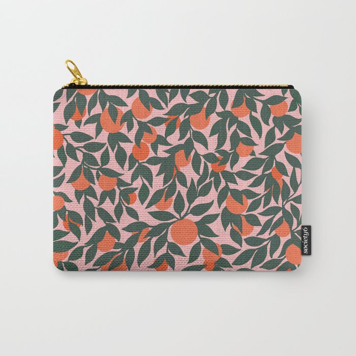 Oranges and Leaves Pattern - Pink Carry-All Pouch