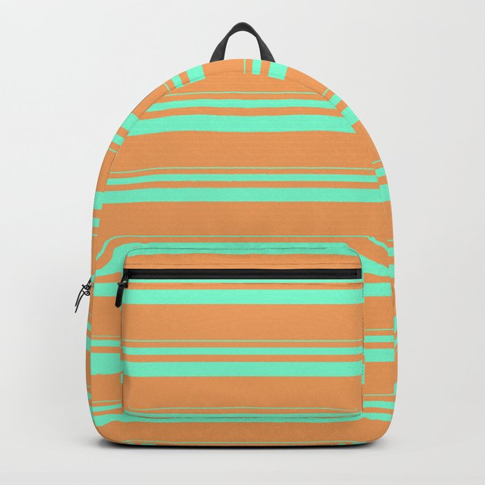 Aquamarine and Brown Colored Lined Pattern Backpack