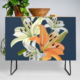 Lily - Floral Bouquet Art Design on Dark Blue Credenza