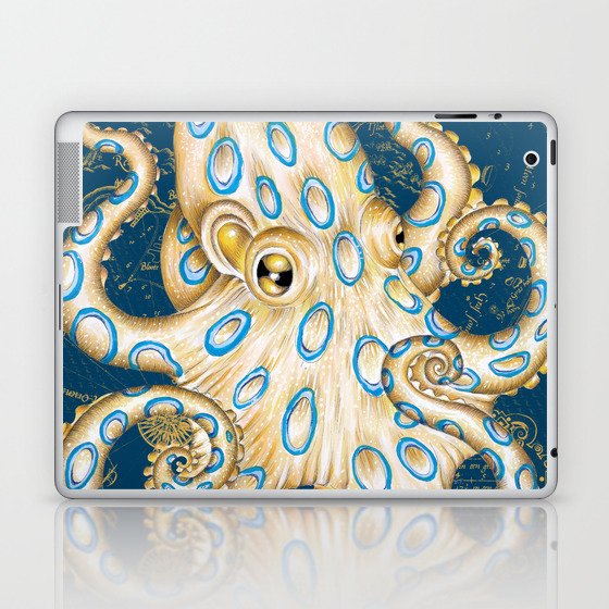 Blue Ring Octopus Indigo Vintage Nautical Marine Map Laptop & iPad Skin