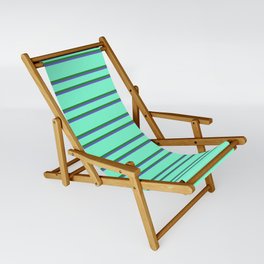 [ Thumbnail: Aquamarine, Forest Green, and Slate Blue Colored Lined Pattern Sling Chair ]