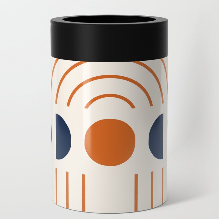 Geometric Lines and Shapes 1 in Navy Blue Orange (Rainbow and Moon Phases Abstract) Can Cooler