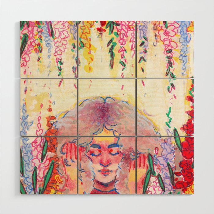 A Girl Sitting In A World Of Gladiolus Flowers  Wood Wall Art