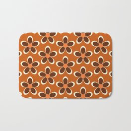 Orange Retro Floral 1960s Pattern Bath Mat