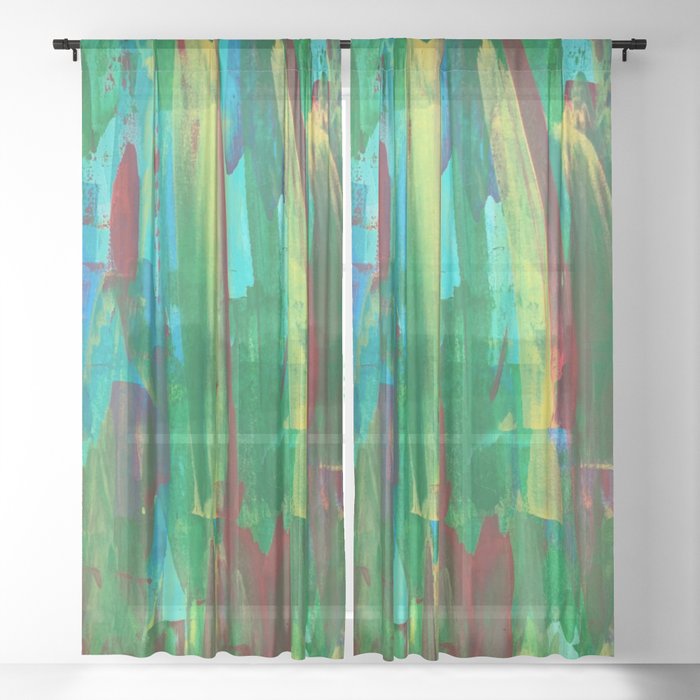 Spring Colors Vertical Abstract painting Sheer Curtain